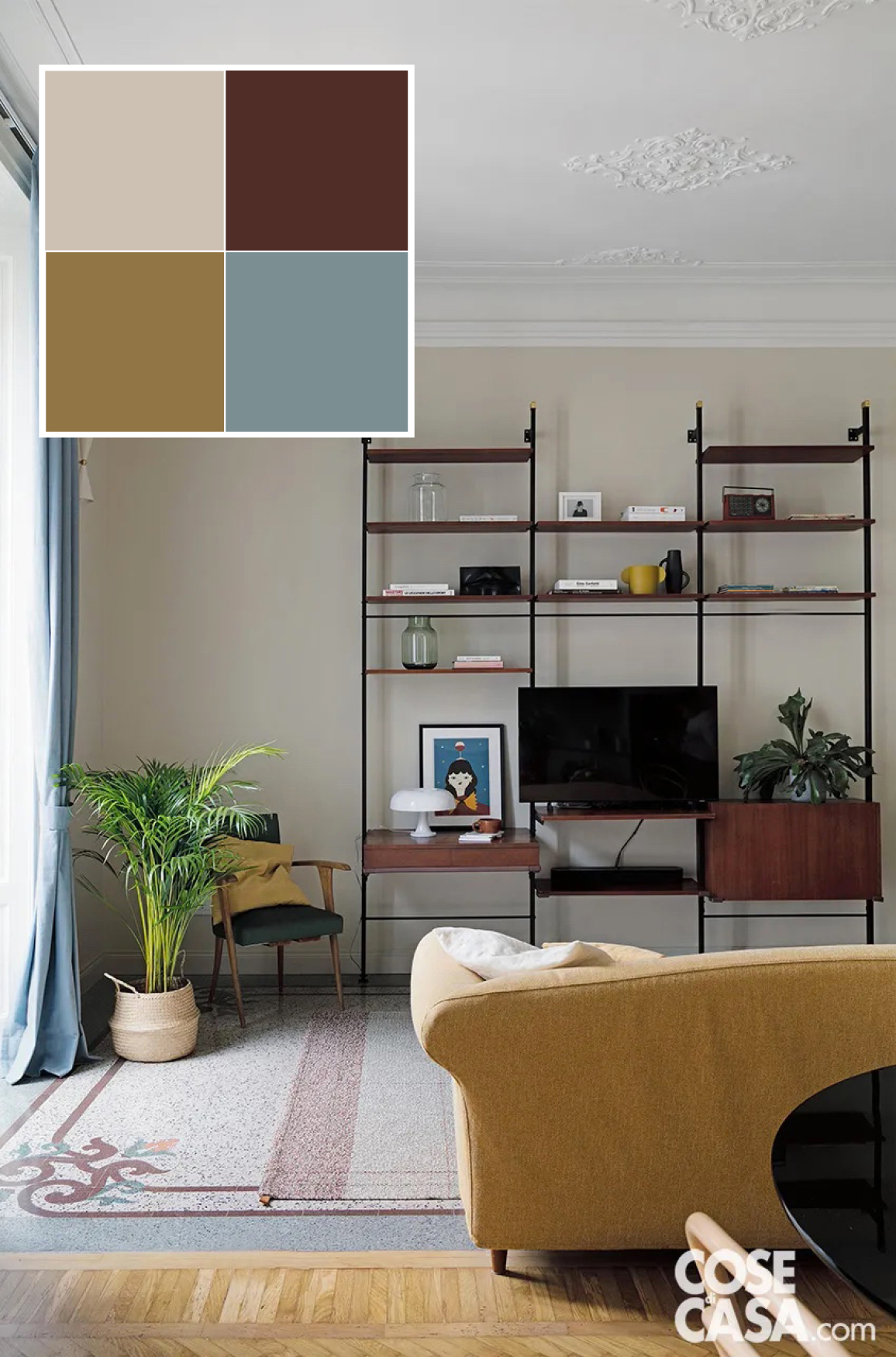 Questo soggiorno ha un aspetto classico ed elegante.
Le pareti pitturate di beige mettono in risalto le cornici e gli stucchi in gesso del soffitto, che sono bianchi.
Inoltre il beige si armonizza perfettamente con il pavimento parte in parquet di rovere e parte in cementine e con gli altri colori presenti, quali il giallo del divano, il legno noce del mobile a giorno e la tenda grigia, per un insieme molto accogliente.
Progetto Lascia La Scia Architecture, via Boncompagni 57, Milano http://www.lascialascia.com -Foto Studio Roy - Styling Lidia Elisa Covello Questo soggiorno ha un aspetto classico ed elegante.
Le pareti pitturate di beige mettono in risalto le cornici e gli stucchi in gesso del soffitto, che sono bianchi.
Inoltre il beige si armonizza perfettamente con il pavimento parte in parquet di rovere e parte in cementine e con gli altri colori presenti, quali il giallo del divano, il legno noce del mobile a giorno e la tenda grigia, per un insieme molto accogliente.
Progetto Lascia La Scia Architecture, via Boncompagni 57, Milano http://www.lascialascia.com -Foto Studio Roy - Styling Lidia Elisa Covello