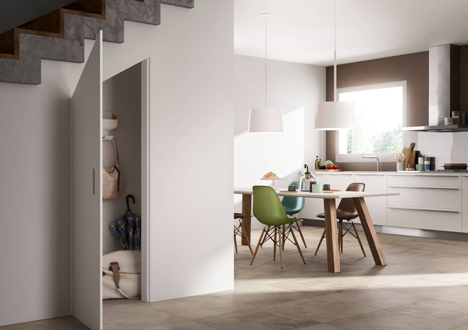 Skema di Ferrerolegno è la soluzione di chiusura tecnologicamente avanzata e dal design minimale costituita da pannelli filomuro di varie dimensioni e di ridotto spessore in MDF idrofugo creando ripostigli o cabine su misure, chiudendo vani sottoscala, nicchie vani tecnici. E’ disponibile a battente, con chiusura a libro o a ribalta ed offre una vasta gamma di finiture oltre alla gamma RAL e NCS e alla palette base dell’abitare individuata da FerreroLegno, è disponibile anche la variante grezza, che permette la colorazione dei pannelli nella stessa tonalità della parete oppure l’applicazione di carta da parati. Nella foto Skema utilizzato in un vano sottoscala, nella versione con pannello su misura trapezoidale in laccato opaco Bianco, apertura a battente e telaio a tre lati. Misure anta singola L da 30 a 60 x H da 30 a 260 cm. prezzo a progetto. www.ferrerolegno.com