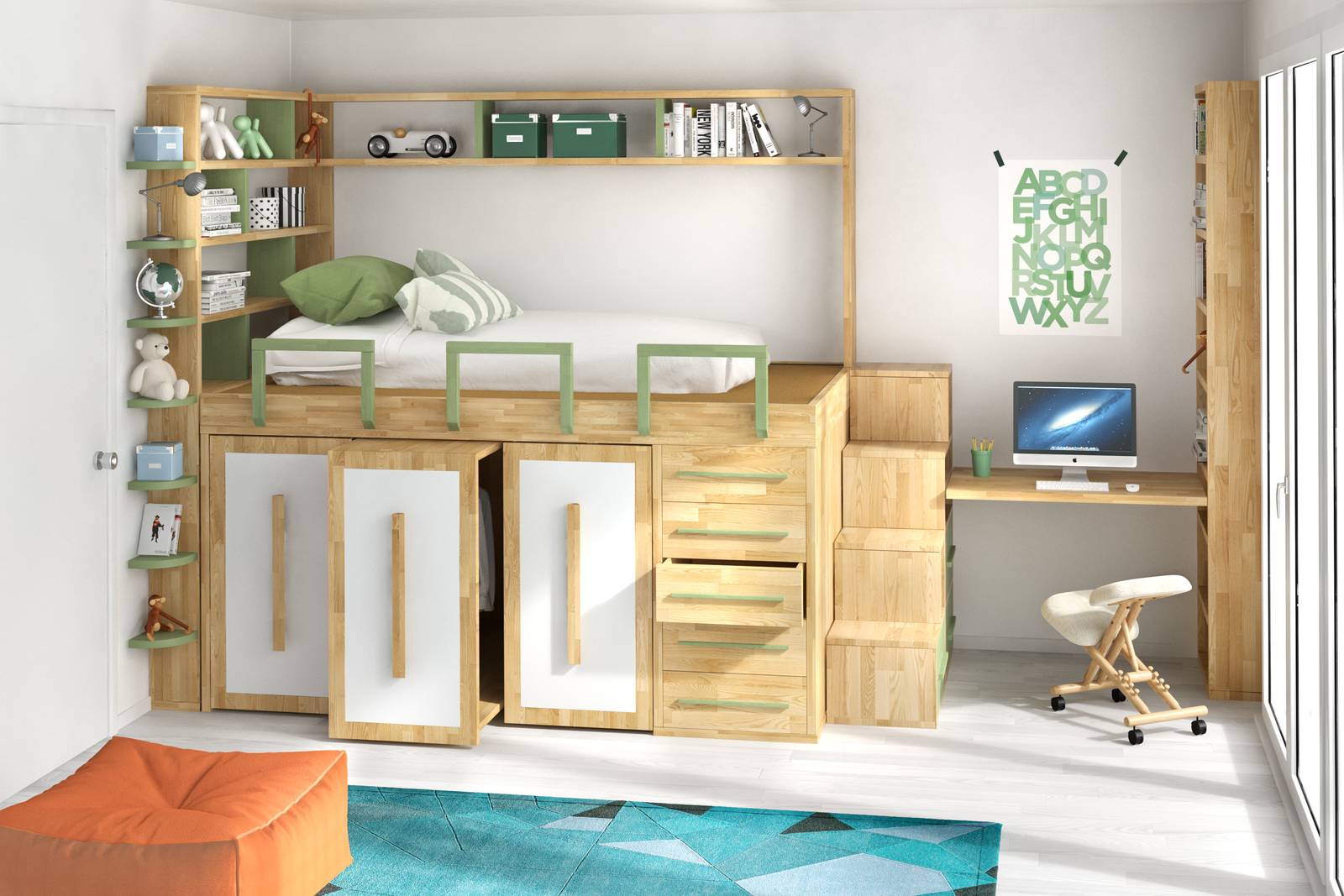 Letto alto con armadio e scrivania di Cinius Letto alto con armadio e scrivania di Cinius