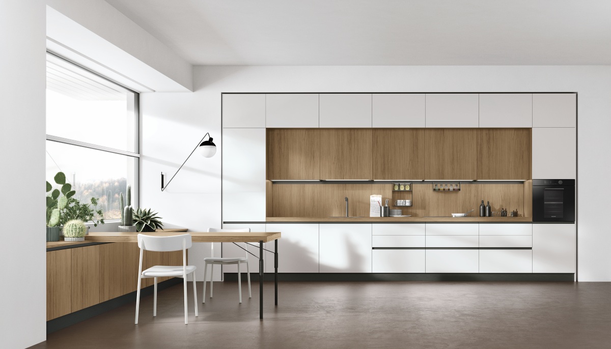 Rovere Anice e Pet Nebbia opaco sono un classico abbinamento di Stosa Cucine che soddisfa tutti i tipi di gusti, anche quelli più ricercati. Nella cucina a portale Infinity #10, le colonne laterali sono unite tra loro da pensili e basi nella stessa finitura Pet Nebbia opaco. Insieme creano una cornice che contiene al suo interno un’altra linea di pensili in Rovere Anice, come le basi della zona pranzo. www.stosacucine.com Rovere Anice e Pet Nebbia opaco sono un classico abbinamento di Stosa Cucine che soddisfa tutti i tipi di gusti, anche quelli più ricercati. Nella cucina a portale Infinity #10, le colonne laterali sono unite tra loro da pensili e basi nella stessa finitura Pet Nebbia opaco. Insieme creano una cornice che contiene al suo interno un’altra linea di pensili in Rovere Anice, come le basi della zona pranzo. www.stosacucine.com
