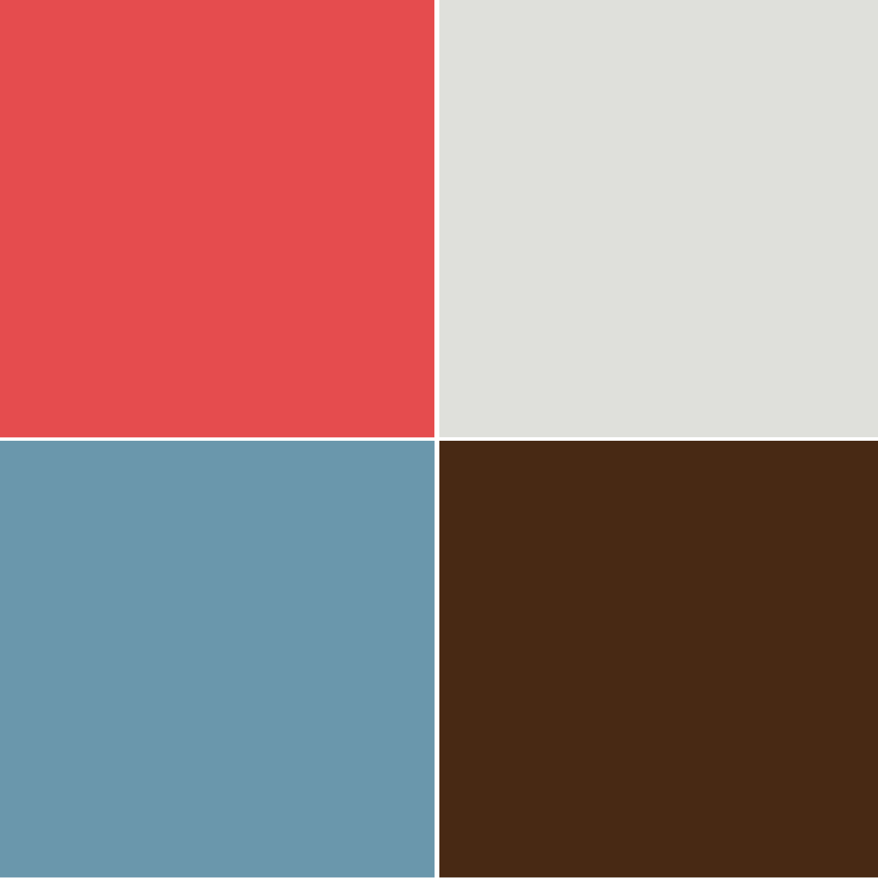 abbinamenti corallo con bianco sporco, azzurro polvere e marrone scuro