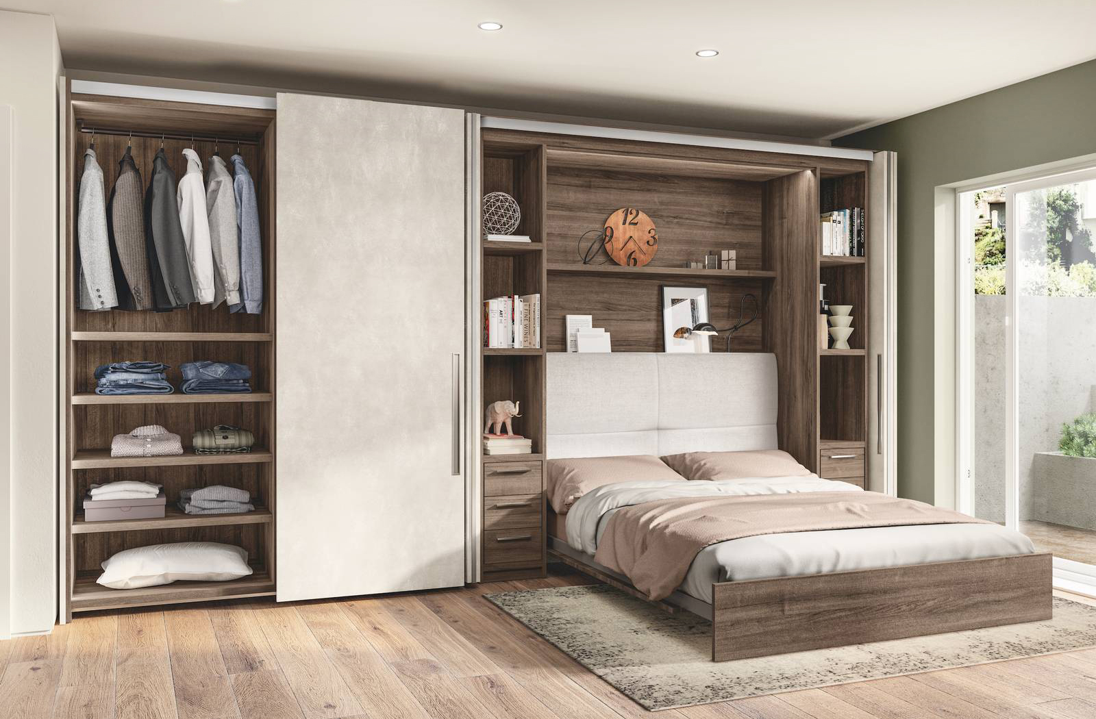 Fa parte del programma BoxLife di Scavolini l'armadio a ponte con la struttura in decorativo Noce Garden che dialoga con le ante delle pannellature in finitura Azimut, dando vita a un gioco di contrasti materici e cromatici. Il sistema letto a scomparsa con apertura motorizzata completa la composizione salvaspazio. Prezzo su richiesta. https://www.scavolini.com Fa parte del programma BoxLife di Scavolini l'armadio a ponte con la struttura in decorativo Noce Garden che dialoga con le ante delle pannellature in finitura Azimut, dando vita a un gioco di contrasti materici e cromatici. Il sistema letto a scomparsa con apertura motorizzata completa la composizione salvaspazio. Prezzo su richiesta. https://www.scavolini.com