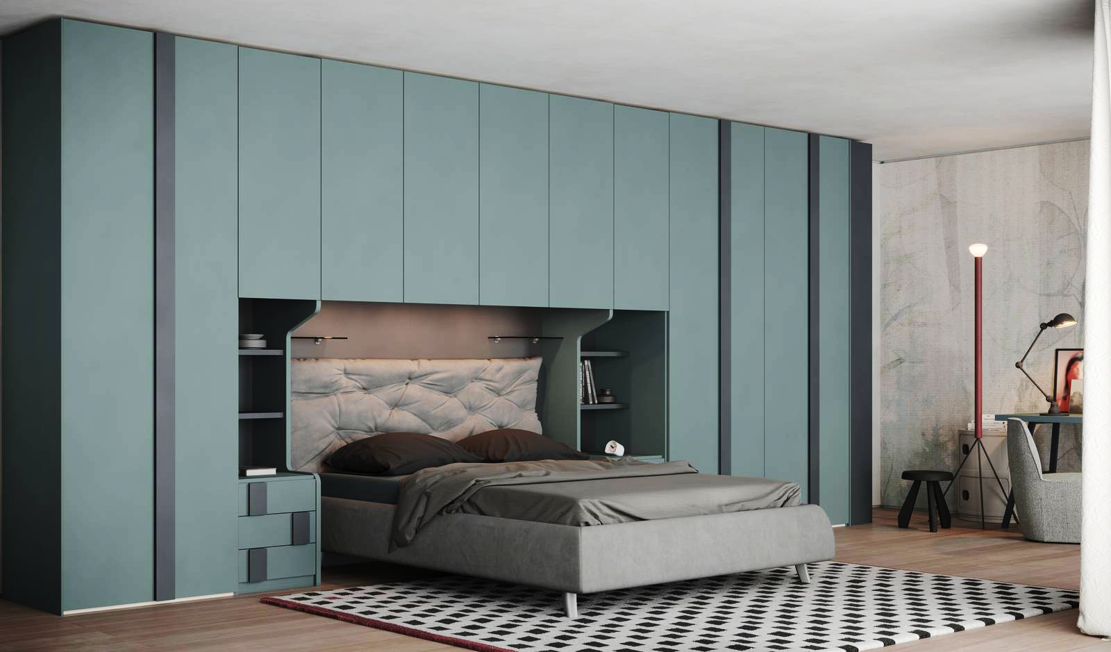 L'armadio a ponte UNO di Giessegi ha le ante a battente in laccato Bristol con inserti Piombo e le maniglie a tutta altezza. Ai lati del letto sono presenti due comodini con tre cassetti e tre vani a giorno. Misura L 614 x P 61 x H 262 cm. Prezzo 5.416 euro + IVA. https://www.giessegi.it L'armadio a ponte UNO di Giessegi ha le ante a battente in laccato Bristol con inserti Piombo e le maniglie a tutta altezza. Ai lati del letto sono presenti due comodini con tre cassetti e tre vani a giorno. Misura L 614 x P 61 x H 262 cm. Prezzo 5.416 euro + IVA. https://www.giessegi.it