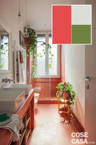 In questo bagno molto luminoso, in abbinamento al bianco di pareti e sanitari, è stato scelto il corallo. Questo colore è stato usato per il rivestimento realizzato a base cementizia impiegato per il pavimento e le pareti del box doccia in muratura, così come per il mobile del lavabo in cartongesso. L'insieme risulta particolare e vivace, senza essere eccessivo.
Progetto arch. Ilaria Di Genova, Milano digenova.ilaria@gmail.com -Foto Cristina Galliena Bohman - Styling Laura Mauceri In questo bagno molto luminoso, in abbinamento al bianco di pareti e sanitari, è stato scelto il corallo. Questo colore è stato usato per il rivestimento realizzato a base cementizia impiegato per il pavimento e le pareti del box doccia in muratura, così come per il mobile del lavabo in cartongesso. L'insieme risulta particolare e vivace, senza essere eccessivo.
Progetto arch. Ilaria Di Genova, Milano digenova.ilaria@gmail.com -Foto Cristina Galliena Bohman - Styling Laura Mauceri