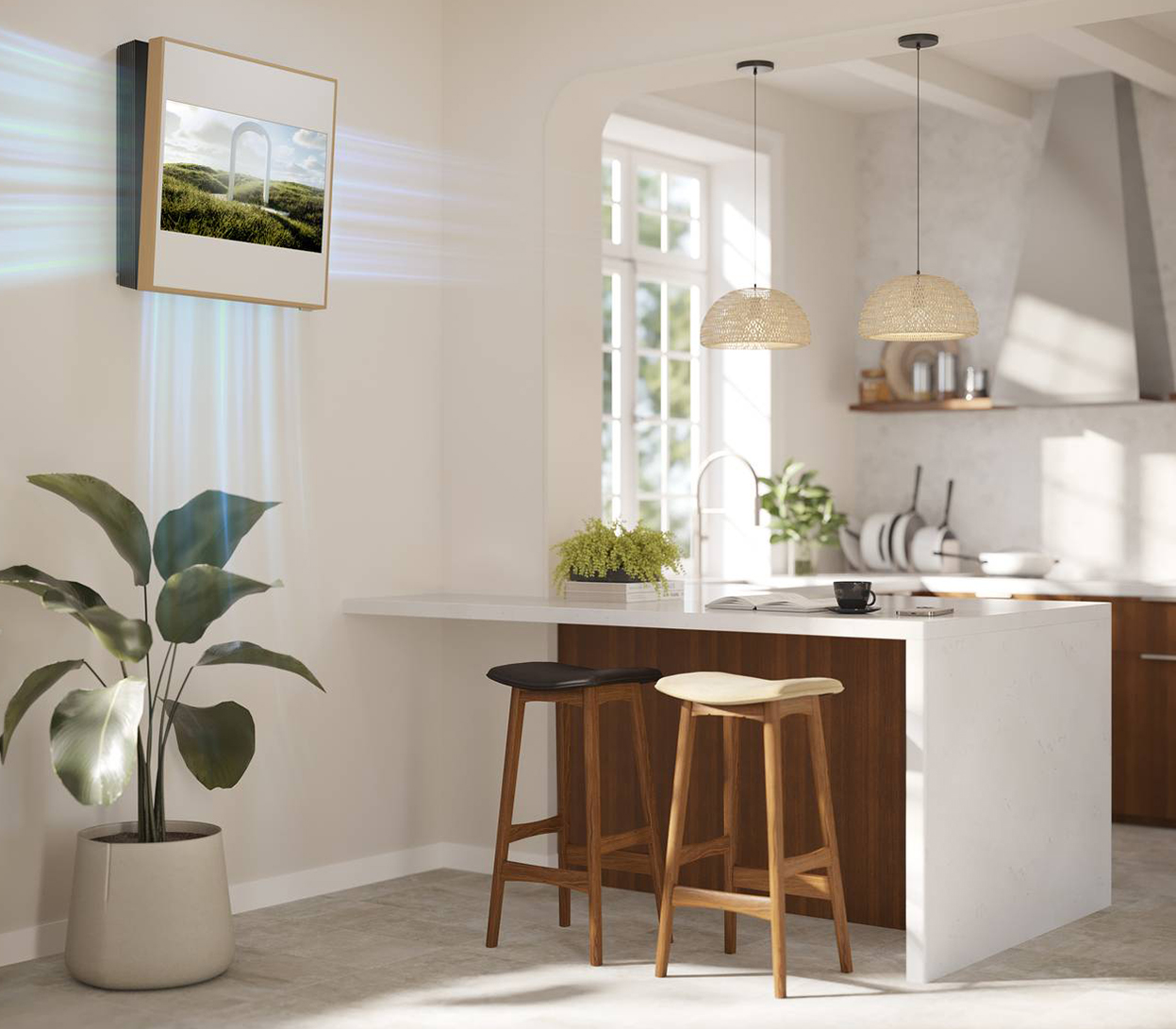 LG Artcool Gallery può essere utilizzato come elemento di arredo grazie al pannello frontale in cui è possibile inserire la propria immagine o fotografia preferita, ma essendo dotato di schermo LCD da 27 pollici, grazie all'integrazione con l'app LG ThinQ. è possibile scegliere da una galleria di 55 immagini, sfondi e opere d’arte rinomate, oppure può selezionare fino a 20 foto sul proprio smartphone. Integra inoltre due altoparlanti da 5W per riprodurre i brani preferiti. Ha forma quadrata (65x65 cm) per distribuire il flusso d’aria in ai lati e nella parte inferiore, funzione Auto Clean+ che asciuga automaticamente l'umidità all'interno dell’apparecchio dopo l’uso e funzione Freeze Cleaning per rimuovere batteri, polvere e detriti che possono causare odori sgradevoli. È disponibile in versione da 9.000 Btu e da 12.000 Btu. Da 9.000 Btu, prezzo 2.399 euro. www.lg.com