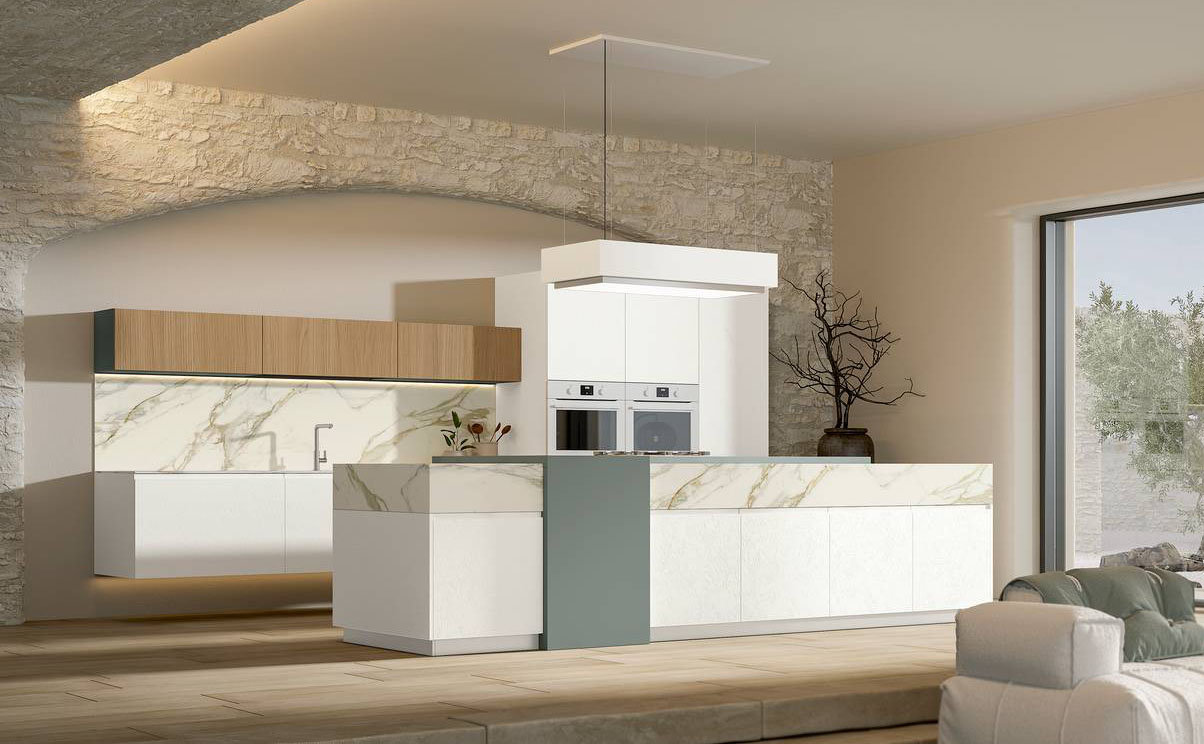 Dà vita ad una zona giorno fresca e luminosa la composizione con le ante Gea di Arrex Le Cucine che è disponibile in 5 finiture eco PET, 3 cementi PET 100% riciclabili e una inedita selezione di colori laccati raccolti in 4 mood Aria, Acqua, Terra e Fuoco. Le basi e le colonne in Pet Calce sono abbinate al piano di lavoro e lo schienale nella scenografica finitura Gres Calacatta Roma Silk. I dettagli in HPL stratificato Fenix Verde Kitami mettono in evidenza la colorazione chiara. Prezzo su richiesta. https://www.arrex.it Dà vita ad una zona giorno fresca e luminosa la composizione con le ante Gea di Arrex Le Cucine che è disponibile in 5 finiture eco PET, 3 cementi PET 100% riciclabili e una inedita selezione di colori laccati raccolti in 4 mood Aria, Acqua, Terra e Fuoco. Le basi e le colonne in Pet Calce sono abbinate al piano di lavoro e lo schienale nella scenografica finitura Gres Calacatta Roma Silk. I dettagli in HPL stratificato Fenix Verde Kitami mettono in evidenza la colorazione chiara. Prezzo su richiesta. https://www.arrex.it