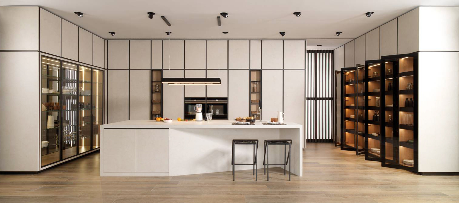 Grande e raffinata la cucina Smartkitchen E9.30 Xtone Tura Textured di Porcelanosa che è caratterizzata da una forma a U: al centro è posizionata l'isola con il lavello, un bancone e un sistema di induzione e di ricarica per gli elettrodomestici. Sia il piano sia le ante sono rivestiti in gres porcellanato Xtone Tura con finitura Texture. A parete trovano posto le colonne con le ante in vetro grigio e gli interni in legno Roble Alba. Prezzo su richiesta. https://www.porcelanosa.com Grande e raffinata la cucina Smartkitchen E9.30 Xtone Tura Textured di Porcelanosa che è caratterizzata da una forma a U: al centro è posizionata l'isola con il lavello, un bancone e un sistema di induzione e di ricarica per gli elettrodomestici. Sia il piano sia le ante sono rivestiti in gres porcellanato Xtone Tura con finitura Texture. A parete trovano posto le colonne con le ante in vetro grigio e gli interni in legno Roble Alba. Prezzo su richiesta. https://www.porcelanosa.com