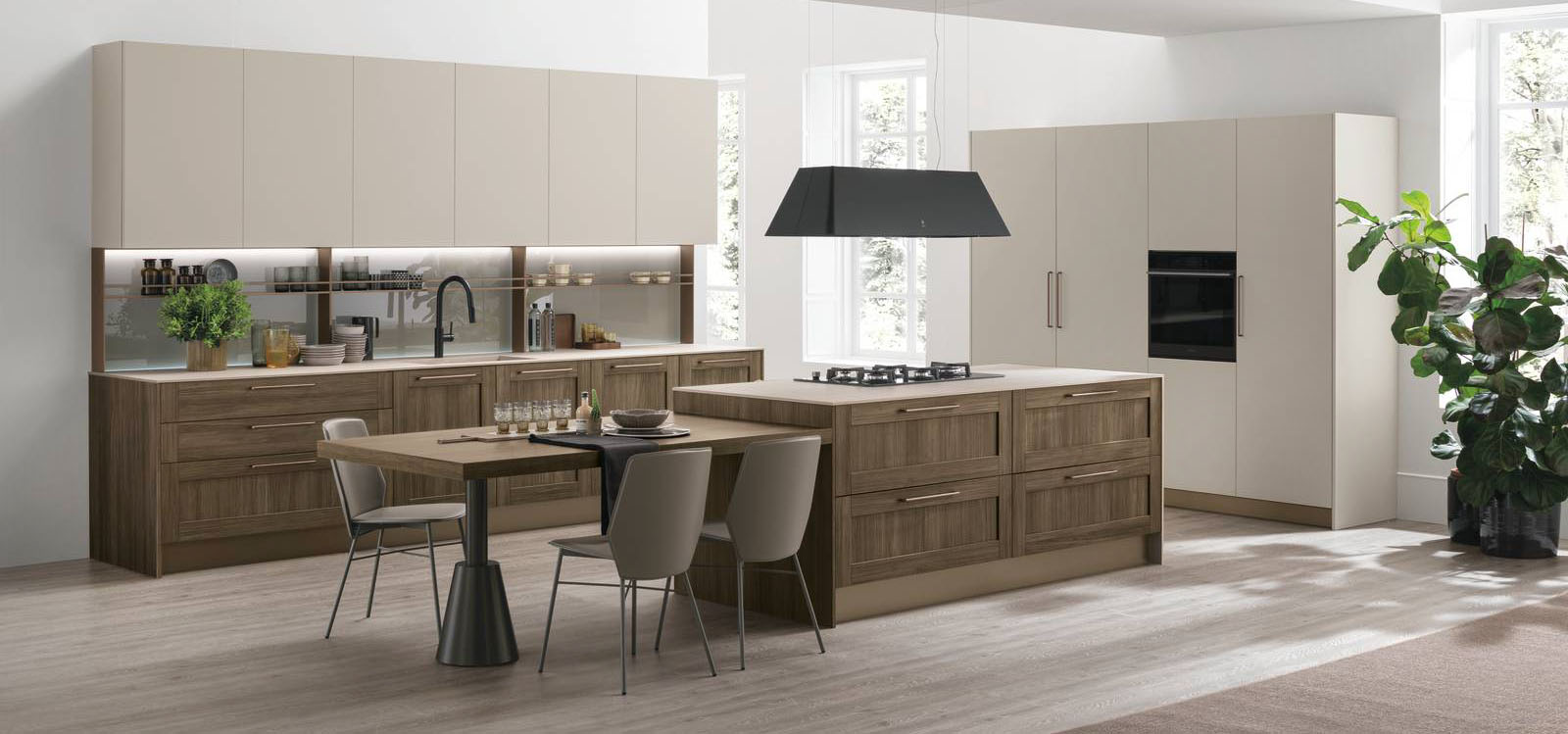 Abbina il fascino e il calore del Rovere Liquirizia con venature a vista al Pet Beige Seta opaco la composizione, aperta sul living, City di Stosa Le Cucine che ha una grande isola attrezzata con tavolo collegato. L'anta a telaio ne sottolinea lo stile piacevolmente classico come il top in HPL Travertino. Un modulo base da 60 cm, prezzo a partire da 187 euro + iva. https://www.stosacucine.com Abbina il fascino e il calore del Rovere Liquirizia con venature a vista al Pet Beige Seta opaco la composizione, aperta sul living, City di Stosa Le Cucine che ha una grande isola attrezzata con tavolo collegato. L'anta a telaio ne sottolinea lo stile piacevolmente classico come il top in HPL Travertino. Un modulo base da 60 cm, prezzo a partire da 187 euro + iva. https://www.stosacucine.com