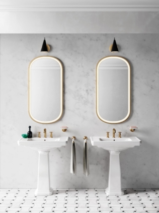 Si ispirano allo stile neoclassico i romantici lavabi e sanitari della collezione Classic di GSI. I lavabi sono installabili a sospensione o con colonne unica come in foto. Prezzo, Iva esclusa, del lavabo con foro troppopieno monoforo nella misura L 75 x P 50 cm 330 euro. Prezzo, Iva esclusa, della colonna in ceramica 189 euro. www.gsiceramica.it Si ispirano allo stile neoclassico i romantici lavabi e sanitari della collezione Classic di GSI. I lavabi sono installabili a sospensione o con colonne unica come in foto. Prezzo, Iva esclusa, del lavabo con foro troppopieno monoforo nella misura L 75 x P 50 cm 330 euro. Prezzo, Iva esclusa, della colonna in ceramica 189 euro. www.gsiceramica.it