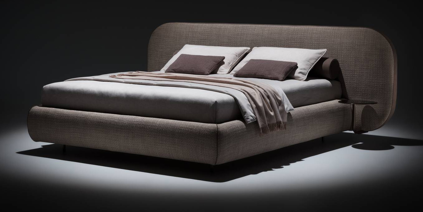 Il letto B-Curve di Twils ha una forma semplice sottolineata dalle imbottiture della testata con una fascia in pelle lungo il bordo e del giroletto che ne enfatizzano la forma morbida. È rivestito in tessuto nelle raffinate sfumature del marrone. Misura L 224 x P 282 x H 122 cm. Prezzo a partire da 2.655 euro + Iva. https://www.twils.it