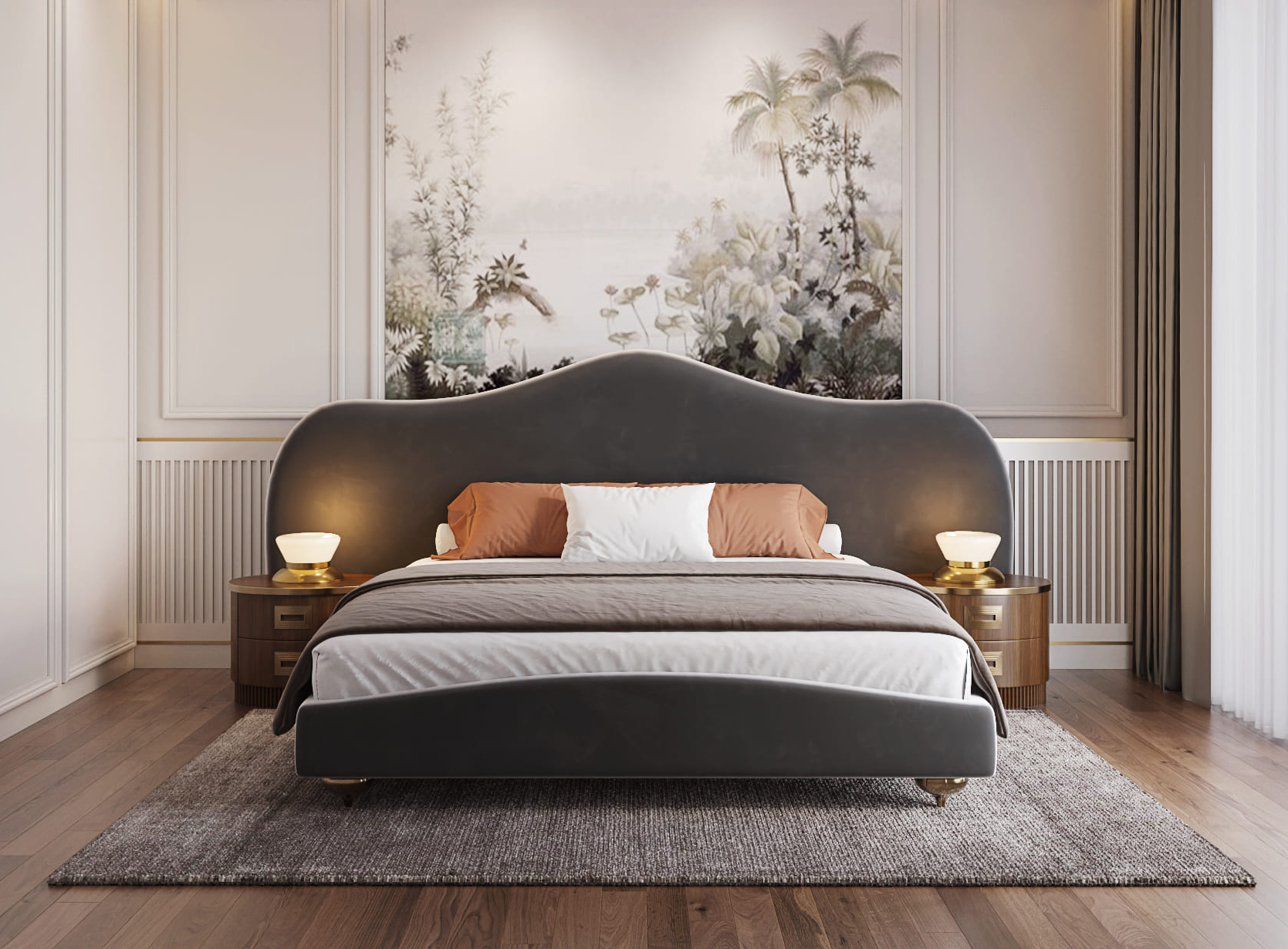 Fa parte della Sublime Collection di Diviana il sontuoso letto Didier caratterizzato dall'imponente testata sagomata e dal rivestimento in tessuto grigio con dettagli sartoriali. Misura L 314 x P 206 x H 107 cm. Prezzo a partire da 6.344 euro. https://diviana.in