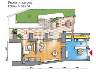 1 Ingresso
2 Scala
3 Camera matrimoniale
4 Camera dei ragazzi
5 Bagno
6 Balconata angolare
7 Soggiorno-stanza tv
8 Sala da pranzo
9 Cucina
10 Lavanderia-dispensa
11 Terrazzo
12 Pergolato
13 Scala esterna
14 Giardino 1 Ingresso
2 Scala
3 Camera matrimoniale
4 Camera dei ragazzi
5 Bagno
6 Balconata angolare
7 Soggiorno-stanza tv
8 Sala da pranzo
9 Cucina
10 Lavanderia-dispensa
11 Terrazzo
12 Pergolato
13 Scala esterna
14 Giardino