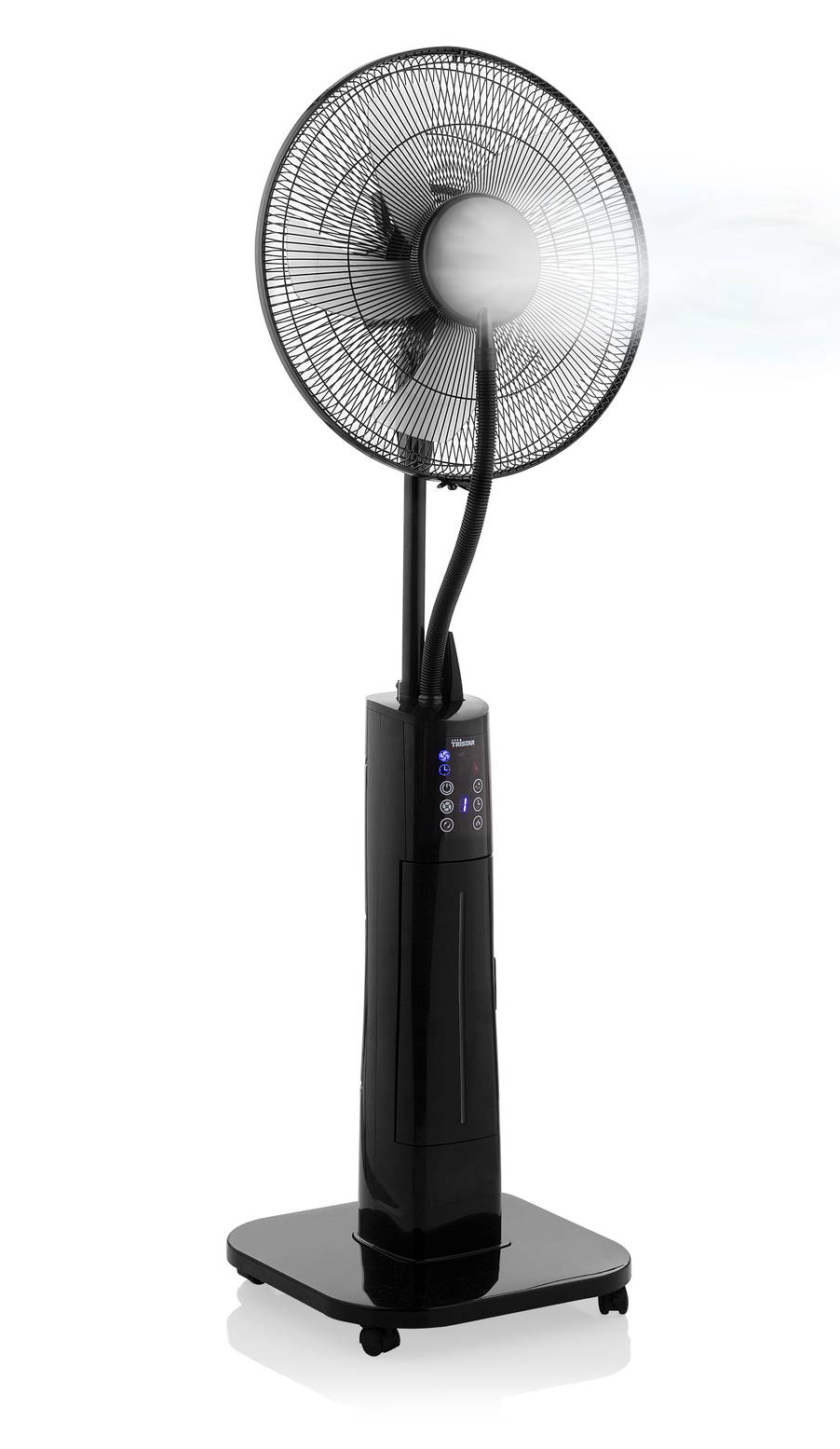 Grazie al potente motore da 70 Watt e alla ventola di 40 centimetri, il ventilatore nebulizzatore VE-5884 di Tristar assicura un piacevole refrigerio. La funzione nebulizzatore può essere utilizzata separatamente in inverno, quando l'aria diventa più secca a causa del riscaldamento. Si possono scegliere tre diverse impostazioni di velocità e il serbatoio dell'acqua da 2 litri è sufficiente per 6 ore di utilizzo. Misura L 48 x P 38 x H 130 cm. Prezzo 99 euro. www.tristar.eu