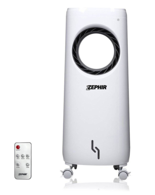 Il raffrescatore, ventilatore e umidificatore ZAIR05 di Zephir è utilizzabile con acqua e/o ghiaccio (mattonelle refrigeranti incluse), è dotato di 3 velocità di ventilazione e ha 3 modalità di funzionamento. Con tanica da 4 litri, ha potenza di 80 watt. Misura L 33,5 x P 23,5 x H 75 cm. Prezzo 99,55 euro. www.obi-italia.it Il raffrescatore, ventilatore e umidificatore ZAIR05 di Zephir è utilizzabile con acqua e/o ghiaccio (mattonelle refrigeranti incluse), è dotato di 3 velocità di ventilazione e ha 3 modalità di funzionamento. Con tanica da 4 litri, ha potenza di 80 watt. Misura L 33,5 x P 23,5 x H 75 cm. Prezzo 99,55 euro. www.obi-italia.it