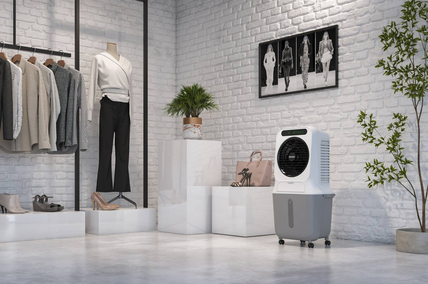 Peler 25 Wifi di Olimpia Splendid funziona sia come un potente ventilatore (fino a 1.500 mc/h di portata), che diffonde efficacemente l’aria fresca nell’ambiente attraverso la griglia ruotante a 360°, sia come raffrescatore evaporativo a lunga autonomia, grazie all’ampia tanica d’acqua da 25 litri. È efficace nel migliorare la qualità dell’aria trattata anche grazie alla funzione ionizzante che riduce la concentrazione di impurità. È gestibile da pannello digitale, telecomando e applicazione OS Home direttamente da smartphone e tablet. Misura L 43 x P 33 x H 84 cm. Prezzo 199,90 euro. www.olimpiasplendid.it