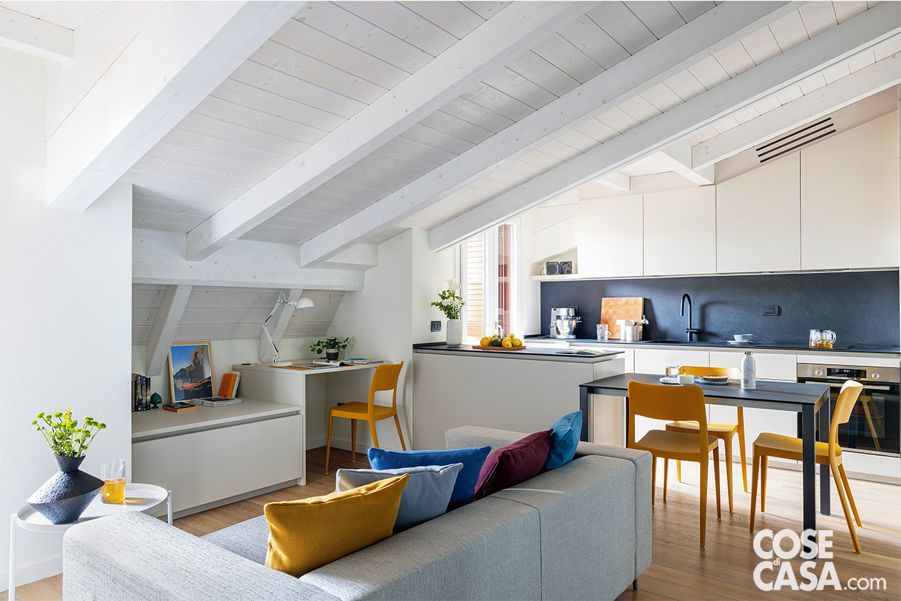 zona giorno con cucina bianca sottotetto zona giorno con cucina bianca sottotetto