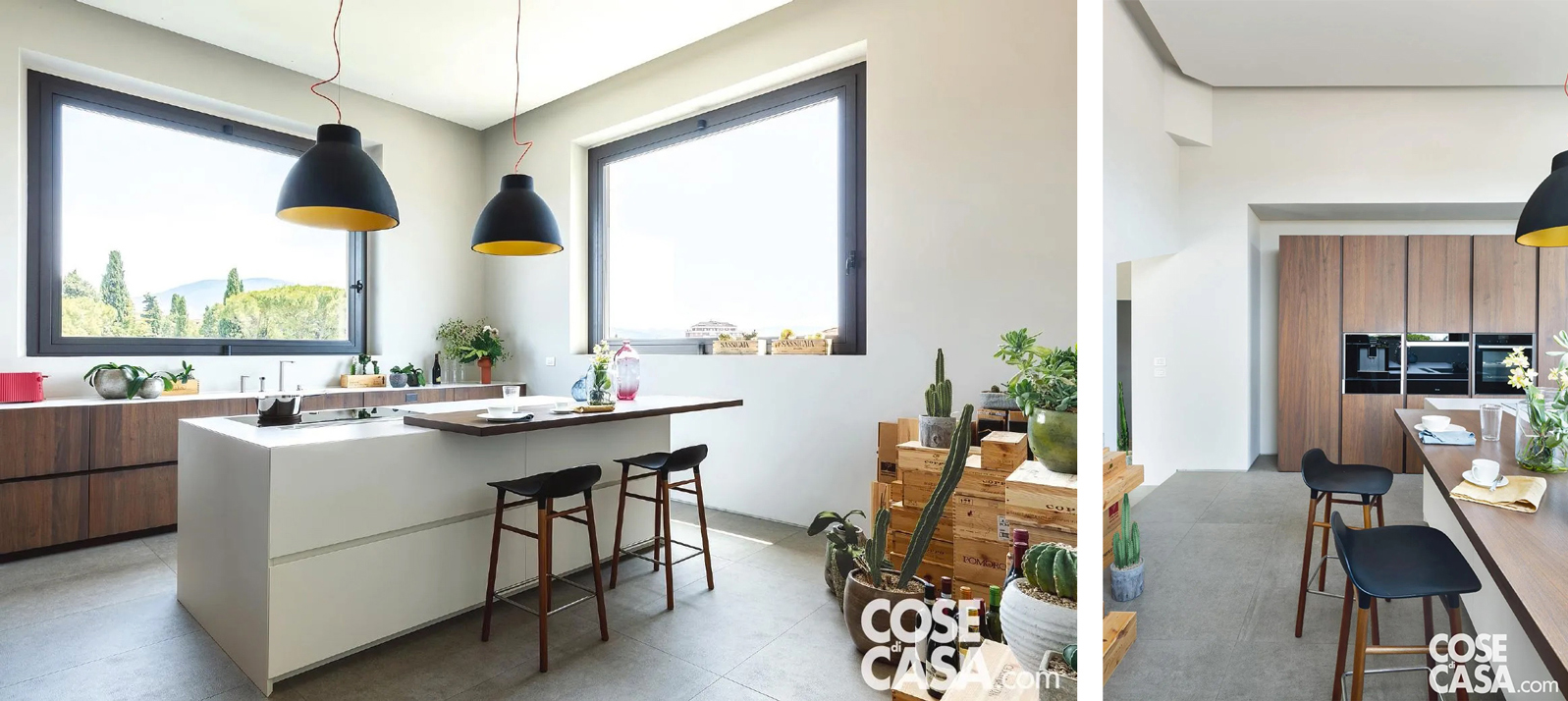 In legno, ampia e luminosa, questa cucina dalle grandi finestre prevede solo una serie lineare si basi, con lavello a due vasche e ampi piani di lavoro, oltre a vani contenitivi e cassettoni. Sei colonne, che ospitano dispensa, macchina per il caffè, forno multifunzione, microonde e frigorifero, sono disposte sull'unica parete cieca. Al centro dell'ambiente vi è un'isola, laccata bianco opaco, che integra piano cottura a induzione di vetroceramica e bancone snack di legno, corredato di sgabelli.
Progetto arch. Gian Marco Cannavicci, Via San Giovanni dell’Acqua, 40, Foligno (PG), Tel. 348/289313 info@gmcarchitettura.it, http://www.gmcarchitettura.it - Foto Studio Wolo In legno, ampia e luminosa, questa cucina dalle grandi finestre prevede solo una serie lineare si basi, con lavello a due vasche e ampi piani di lavoro, oltre a vani contenitivi e cassettoni. Sei colonne, che ospitano dispensa, macchina per il caffè, forno multifunzione, microonde e frigorifero, sono disposte sull'unica parete cieca. Al centro dell'ambiente vi è un'isola, laccata bianco opaco, che integra piano cottura a induzione di vetroceramica e bancone snack di legno, corredato di sgabelli.
Progetto arch. Gian Marco Cannavicci, Via San Giovanni dell’Acqua, 40, Foligno (PG), Tel. 348/289313 info@gmcarchitettura.it, http://www.gmcarchitettura.it - Foto Studio Wolo