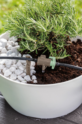 Il kit 20 Due.5 Reco di G.F. (www.gfgarden.it), per la micro-irrigazione a goccia, oltre a 20 m di tubo capillare e agli elementi necessari per 20 vasi, include un programmatore elettronico con selettori a manopola di facile utilizzo. Prezzo da rivenditore. Il kit 20 Due.5 Reco di G.F. (www.gfgarden.it), per la micro-irrigazione a goccia, oltre a 20 m di tubo capillare e agli elementi necessari per 20 vasi, include un programmatore elettronico con selettori a manopola di facile utilizzo. Prezzo da rivenditore.