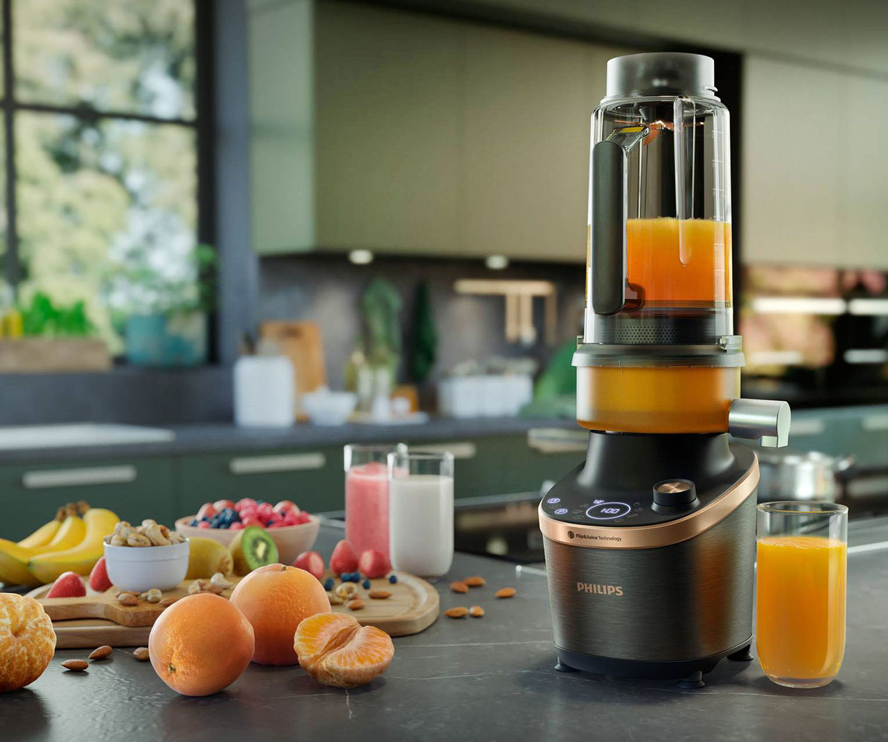 Il frullatore Flip & Juice di Philips combina la funzione frullatore e centrifuga. La tecnologia ProBlend Ultra ha 3 tecnologie progettate appositamente per funzionare in sinergia, per ottenere una consistenza ottimale. Il motore ha una potenza di 1500 watt che genera il flusso di miscelazione e fa circolare tutti gli ingredienti in modo uniforme. È collegabile all'app HomeID per recuperare ricette e consigli d’uso. Misura L 21 x P 17 x H 45 cm. Prezzo 219,99 euro. www.philips.it Il frullatore Flip & Juice di Philips combina la funzione frullatore e centrifuga. La tecnologia ProBlend Ultra ha 3 tecnologie progettate appositamente per funzionare in sinergia, per ottenere una consistenza ottimale. Il motore ha una potenza di 1500 watt che genera il flusso di miscelazione e fa circolare tutti gli ingredienti in modo uniforme. È collegabile all'app HomeID per recuperare ricette e consigli d’uso. Misura L 21 x P 17 x H 45 cm. Prezzo 219,99 euro. www.philips.it