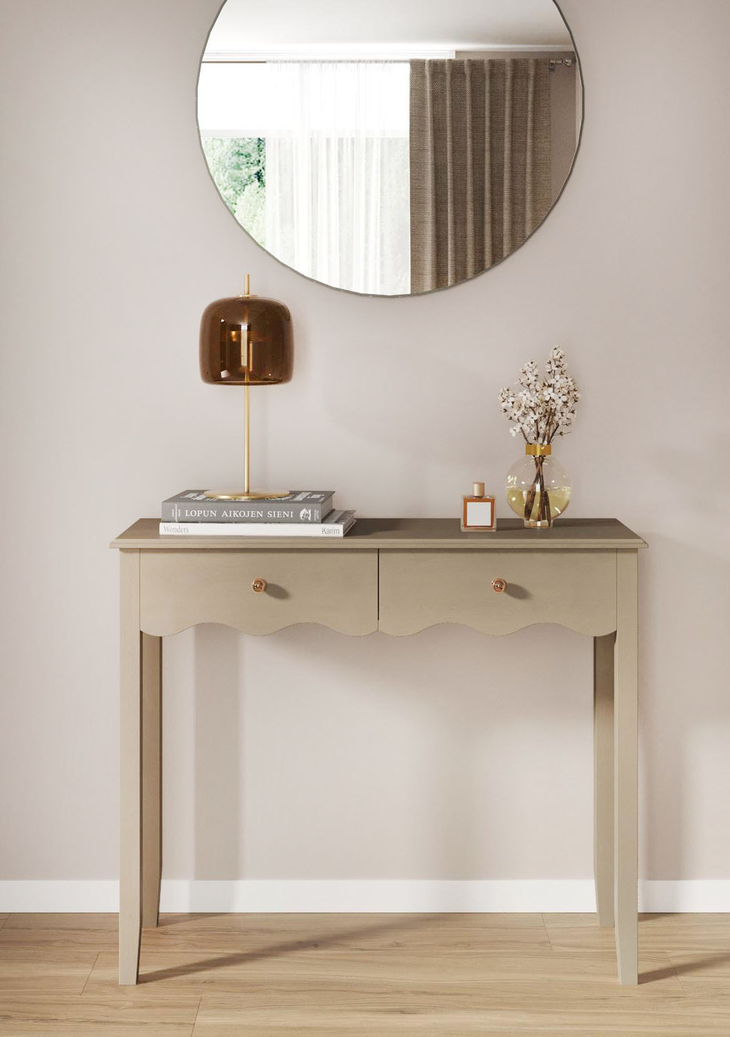 Ispirazione retrò per la consolle Jasi di Deghi che ha una linea sagomata senza tempo e una raffinata colorazione tortora. È realizzata in legno MDF ed è dotata di due cassetti con pomoli dorati.Misura L 90 x P 33 x H 75 cm. Prezzo 160 euro. https://www.deghi.it Ispirazione retrò per la consolle Jasi di Deghi che ha una linea sagomata senza tempo e una raffinata colorazione tortora. È realizzata in legno MDF ed è dotata di due cassetti con pomoli dorati.Misura L 90 x P 33 x H 75 cm. Prezzo 160 euro. https://www.deghi.it