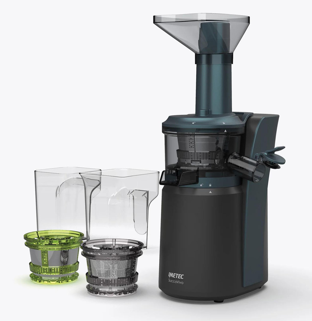 La coclea con doppia spirale lavora alla velocità di 50 giri/min nell’estrattore Succovivo® di Imetec. È fornito con 2 accessori per preparare estratti di frutta e verdura, sorbetti 100% naturali e latte vegetale: il filtro a maglia stretta per succhi vellutati e il filtro per sorbetti naturali da frutta congelata. Ha potenza di 150 watt. Misura L 25 x P 20 x H 44 cm. Prezzo 169,99 euro. www.imetec.com