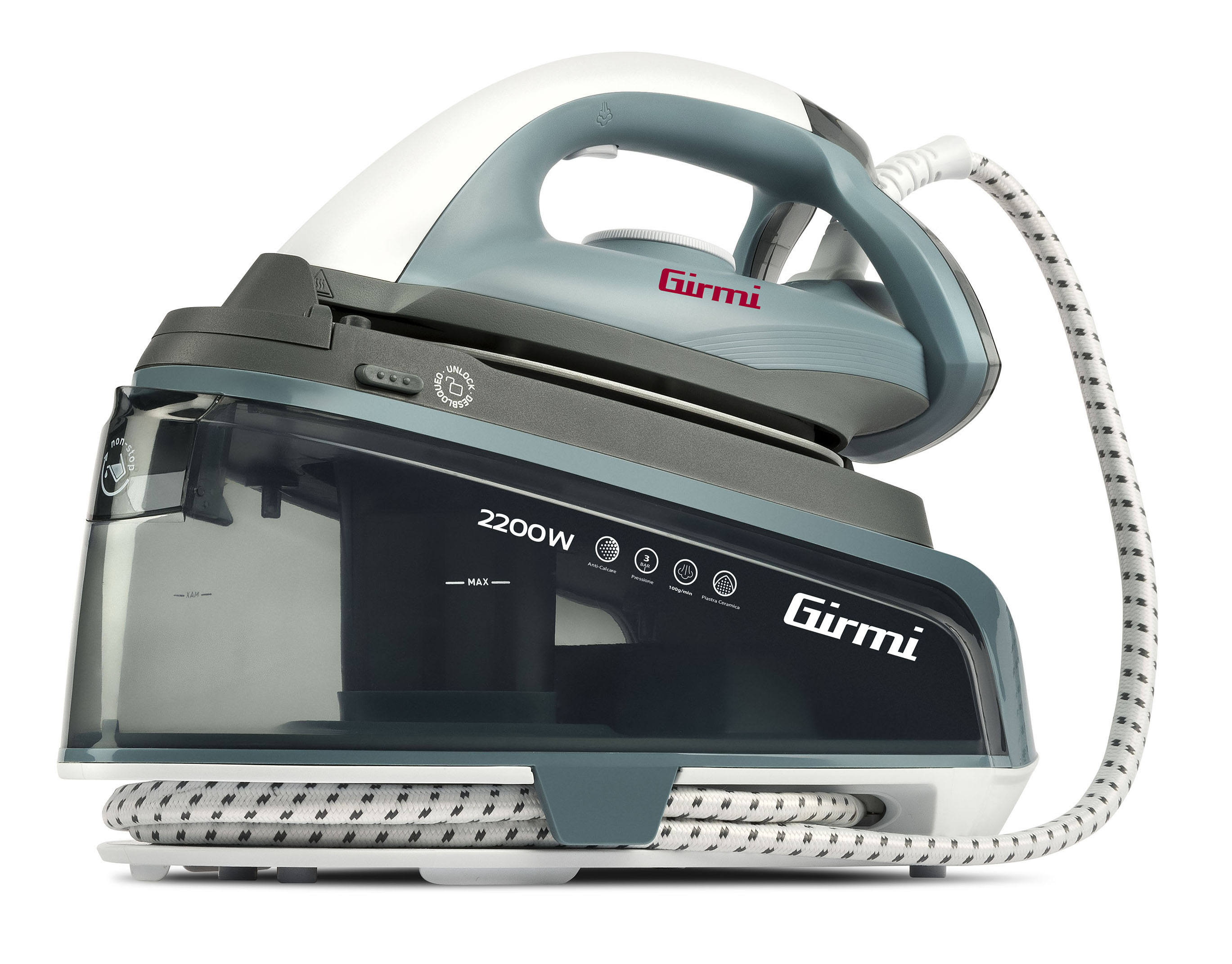 La stirella a rabbocco continuo SS04 di Girmi ha capacita di 1.500 cc, potenza di 2,200 watt e filtro anticalcare intercambiabile. La piastra è in ceramica ad alto scorrimento ed emette vapore max di 100 gr/min. Prezzo 89,90 euro. www.girmi.it La stirella a rabbocco continuo SS04 di Girmi ha capacita di 1.500 cc, potenza di 2,200 watt e filtro anticalcare intercambiabile. La piastra è in ceramica ad alto scorrimento ed emette vapore max di 100 gr/min. Prezzo 89,90 euro. www.girmi.it