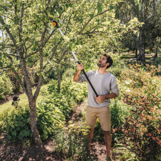 Lo svettatoio telescopico Fiskars 32 mm in vendita da Leroy Merlin (www.leroymerlin.it) ha la lama d'acciaio. Costa 109,90 euro. Lo svettatoio telescopico Fiskars 32 mm in vendita da Leroy Merlin (www.leroymerlin.it) ha la lama d'acciaio. Costa 109,90 euro.