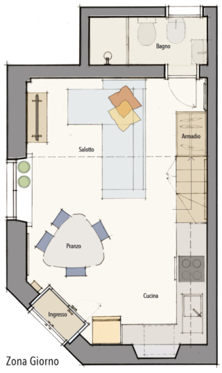 Planimetria miniappartamento zona giorno