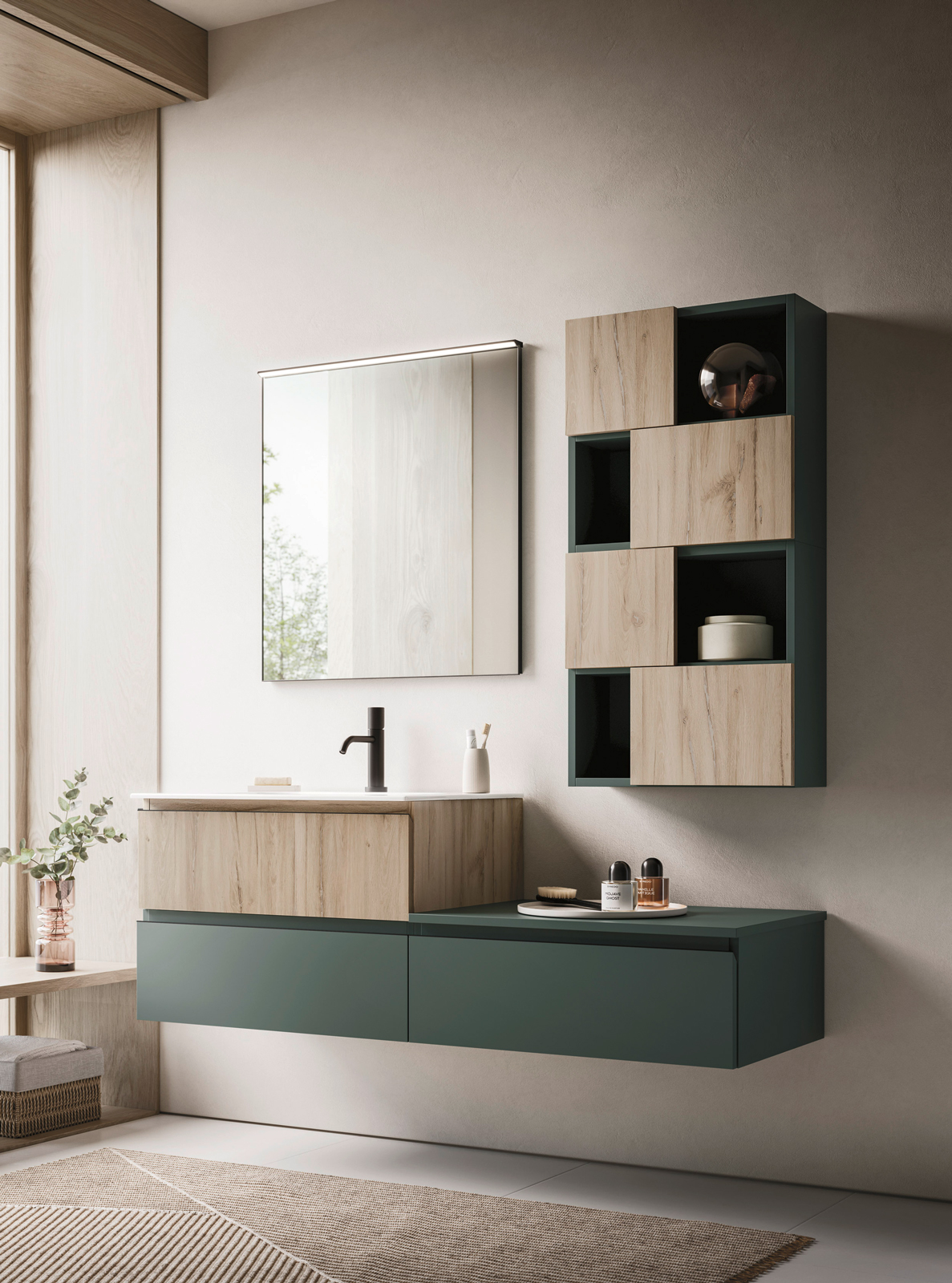 Nella foto: composizione Ho.Me Plus 45 – c29 – di Arbi Arredobagno con mobile sospeso composto da una base in melaminico termostrutturato Nevegal con lavabo consolle Qubo in ceramica e basi in melaminico colore Fauna; pensile Frame in finitura coordinata e specchiera Light FM nera con faretto Laser. Nella foto: composizione Ho.Me Plus 45 – c29 – di Arbi Arredobagno con mobile sospeso composto da una base in melaminico termostrutturato Nevegal con lavabo consolle Qubo in ceramica e basi in melaminico colore Fauna; pensile Frame in finitura coordinata e specchiera Light FM nera con faretto Laser.