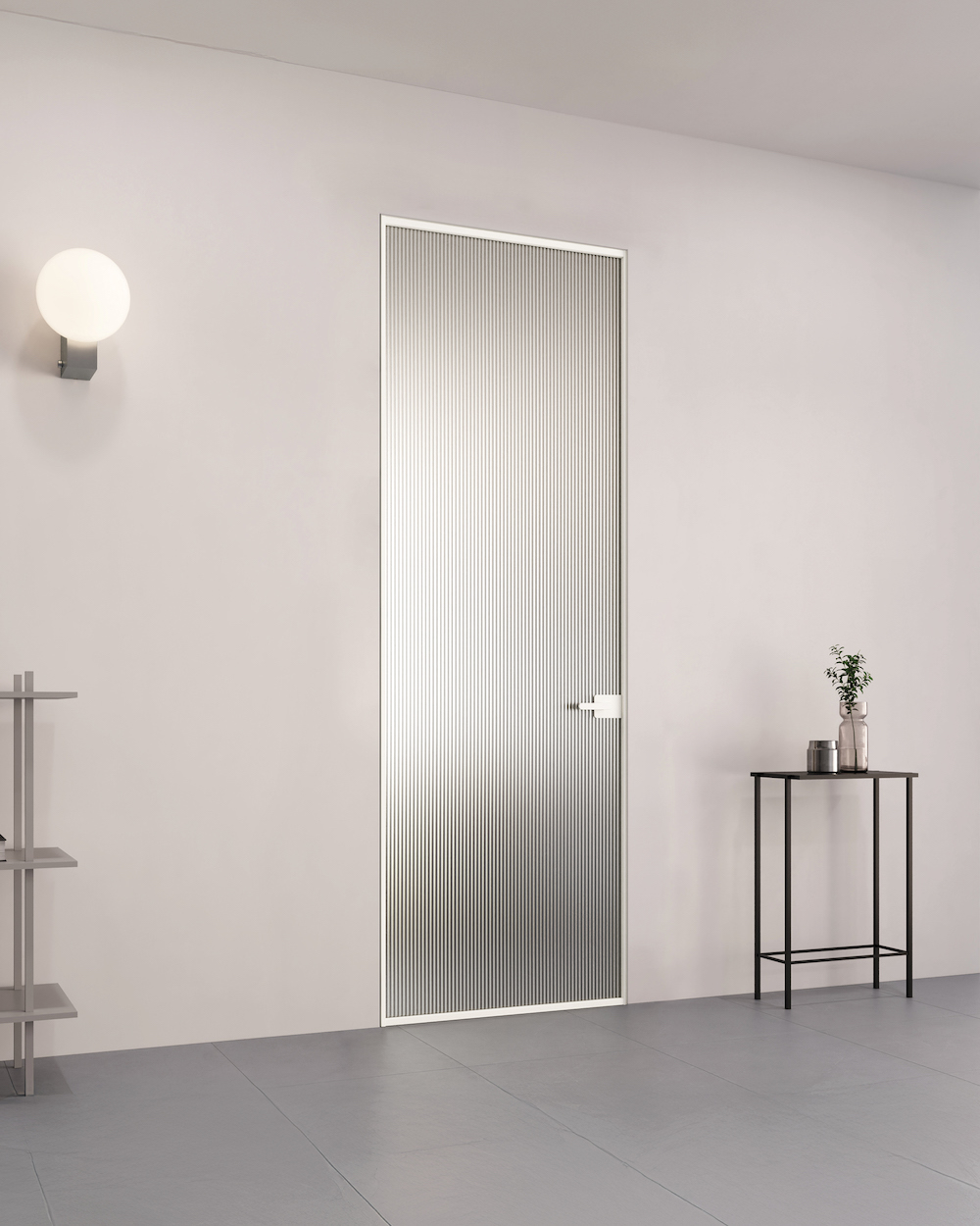 Nell’immagine la nuova porta Frame Zero di FerreroLegno con apertura a battente, qui proposta con cristallo Flutes Trasparente Bianco e serratura Guscio Vitra con maniglia Pure. Dimensioni: larghezza da 600 a 1200 mm; altezza da 1400 a 2880 mm. Nell’immagine la nuova porta Frame Zero di FerreroLegno con apertura a battente, qui proposta con cristallo Flutes Trasparente Bianco e serratura Guscio Vitra con maniglia Pure. Dimensioni: larghezza da 600 a 1200 mm; altezza da 1400 a 2880 mm.