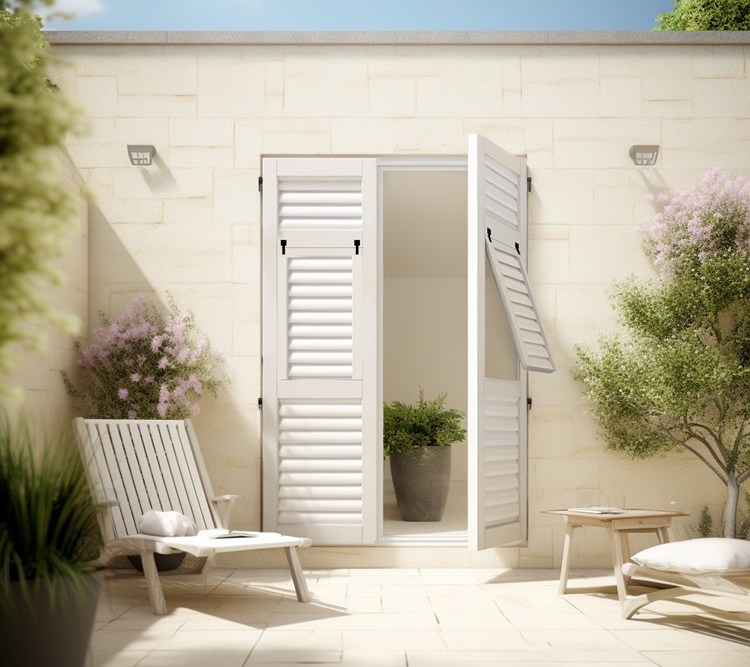 La persiana Genovese di Mito con ovalina fissa (stecca a sezione ovale) ha profili in lega di alluminio con finitura RAL 7035 opaco. L’anta è riquadrata su tre lati con zoccolo sul lato fisso. Lo sportello è a spingere con cerniere fissate a vista. Per installazione con cardini a murare e nella misura L 140 x H 220 cm costa 1.262,30 euro + Iva. www.mito.it