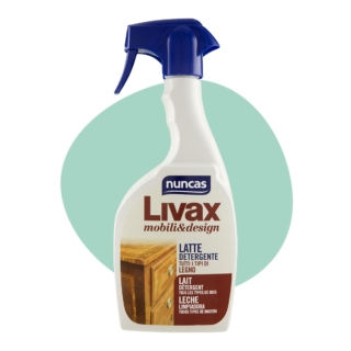Livax Mobili&Design Latte Detergente Legno è un’emulsione a base di cera d’api e olio paglierino, ideale per la pulizia quotidiana di tutte le superfici in legno, verniciate e non verniciate. Grazie al suo pratico sistema di erogazione può essere utilizzato anche su superfici estese come boiserie, armadi, porte ed infissi. www.nuncas.com Livax Mobili&Design Latte Detergente Legno è un’emulsione a base di cera d’api e olio paglierino, ideale per la pulizia quotidiana di tutte le superfici in legno, verniciate e non verniciate. Grazie al suo pratico sistema di erogazione può essere utilizzato anche su superfici estese come boiserie, armadi, porte ed infissi. www.nuncas.com