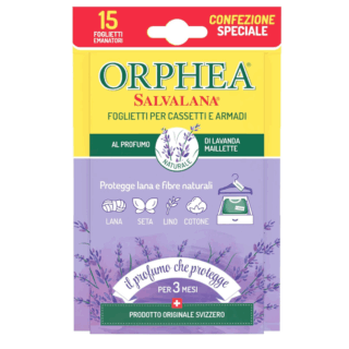 Orphea Salva Lana è l’ideale per profumare armadi e cassetti ed è indicato per tessuti delicati, come la lana, ma anche seta, lino e cotone. Al profumo di lavanda maillette, questa confezione propone 15 foglietti in grado di proteggere la cabina armadio fino a 3 mesi. Prezzo: 3,31 euro su amazon.it Orphea Salva Lana è l’ideale per profumare armadi e cassetti ed è indicato per tessuti delicati, come la lana, ma anche seta, lino e cotone. Al profumo di lavanda maillette, questa confezione propone 15 foglietti in grado di proteggere la cabina armadio fino a 3 mesi. Prezzo: 3,31 euro su amazon.it