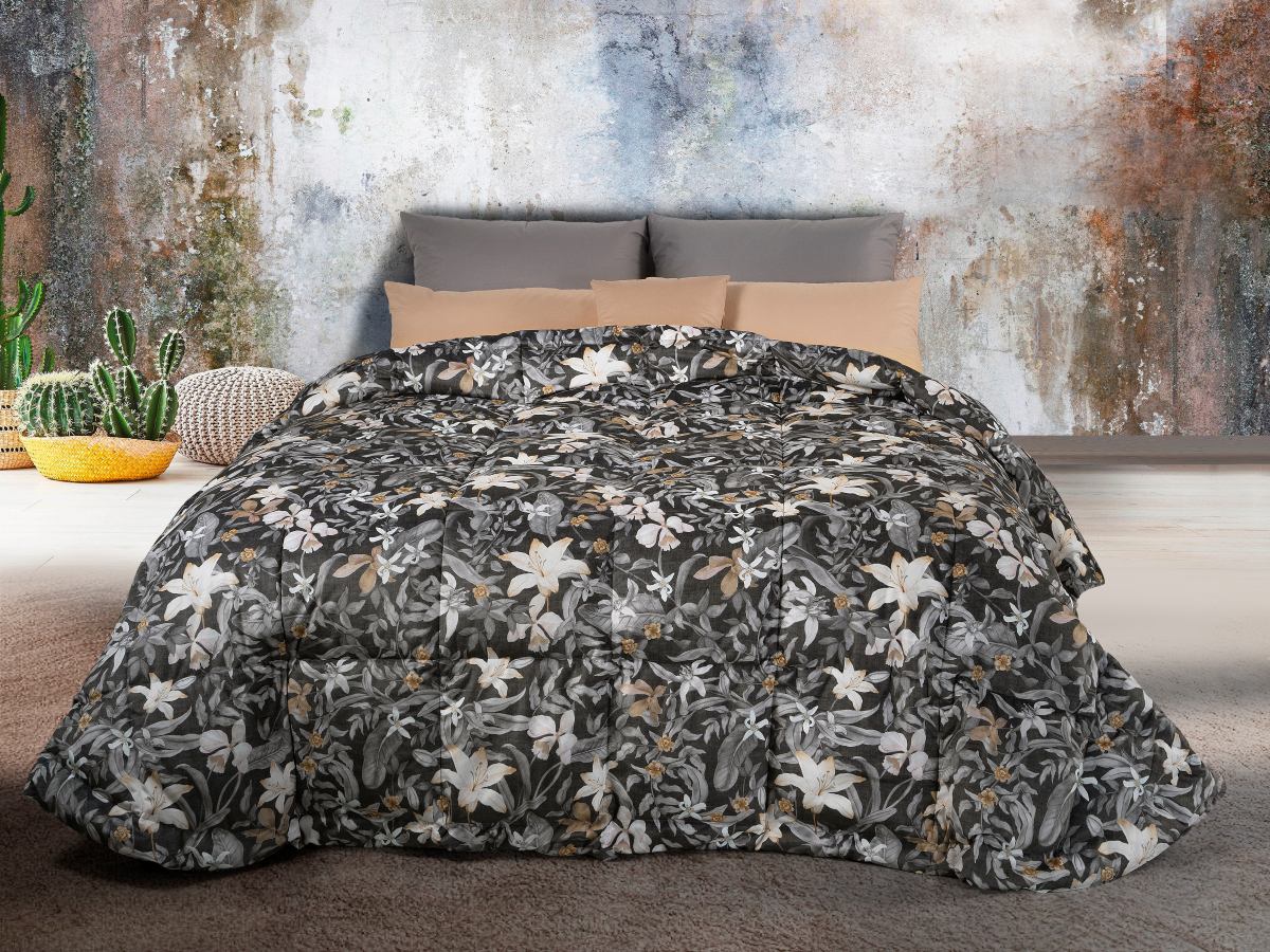 Trapunta Cinelli Piume e Piumini Ai 2025-2026 scura con fiori bianchi