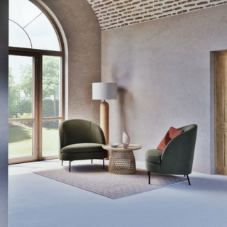 angolo conversazione japandi con poltrone e tappeto naturale di Maisons du Monde angolo conversazione japandi con poltrone e tappeto naturale di Maisons du Monde