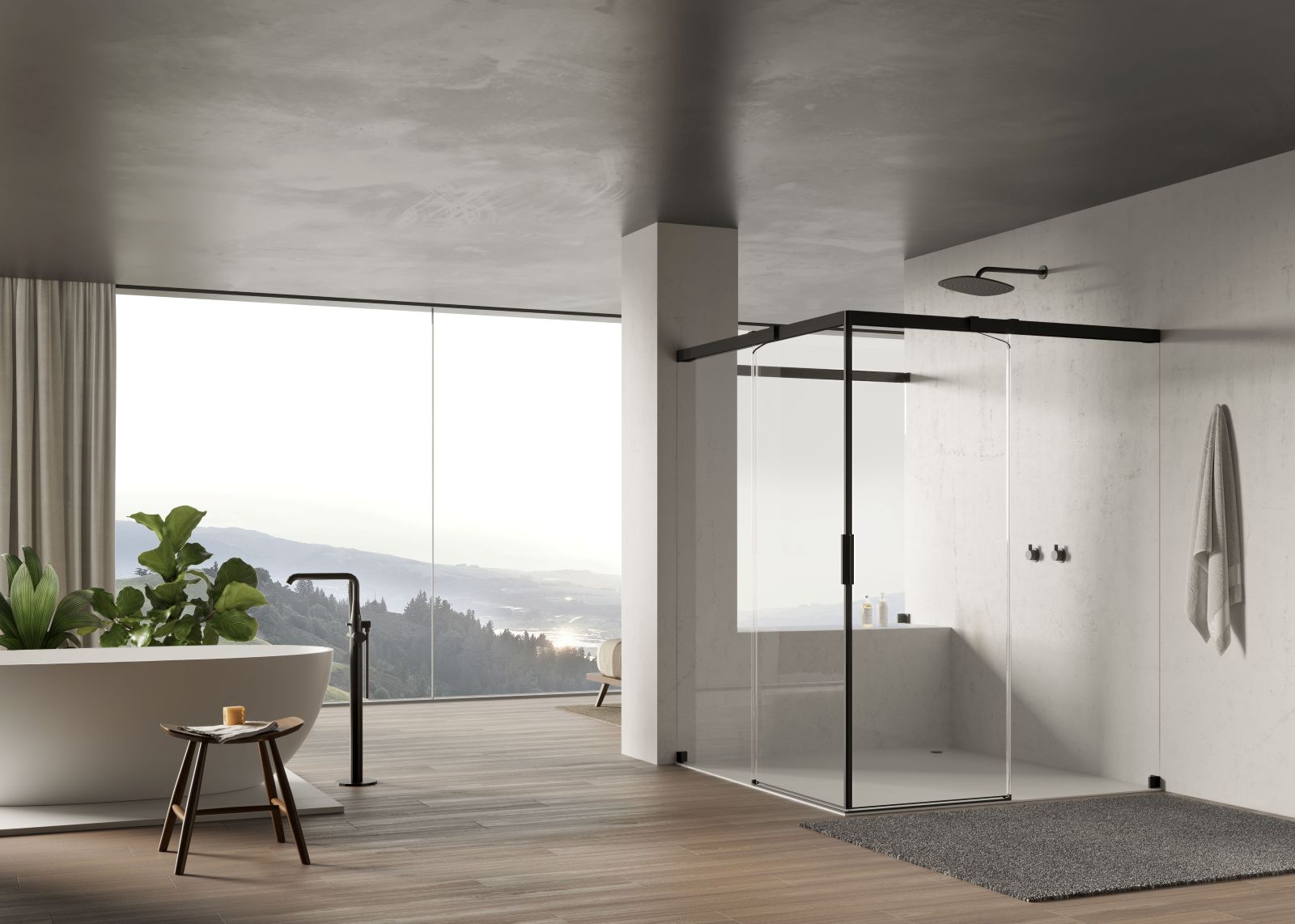 Ha profili e maniglie in finitura nera opaca la cabina doccia ad angolo della serie acqua 5000 di Duka con due porte scorrevoli e due lati fissi personalizzata su misura con un ulteriore elemento fisso. È realizzata con cristallo trasparente da 8 mm e sistema di chiusura ACS (Automatic Close & Stop). Misura L 100 x H 225 cm. Prezzo su richiesta. www.duka.it Ha profili e maniglie in finitura nera opaca la cabina doccia ad angolo della serie acqua 5000 di Duka con due porte scorrevoli e due lati fissi personalizzata su misura con un ulteriore elemento fisso. È realizzata con cristallo trasparente da 8 mm e sistema di chiusura ACS (Automatic Close & Stop). Misura L 100 x H 225 cm. Prezzo su richiesta. www.duka.it