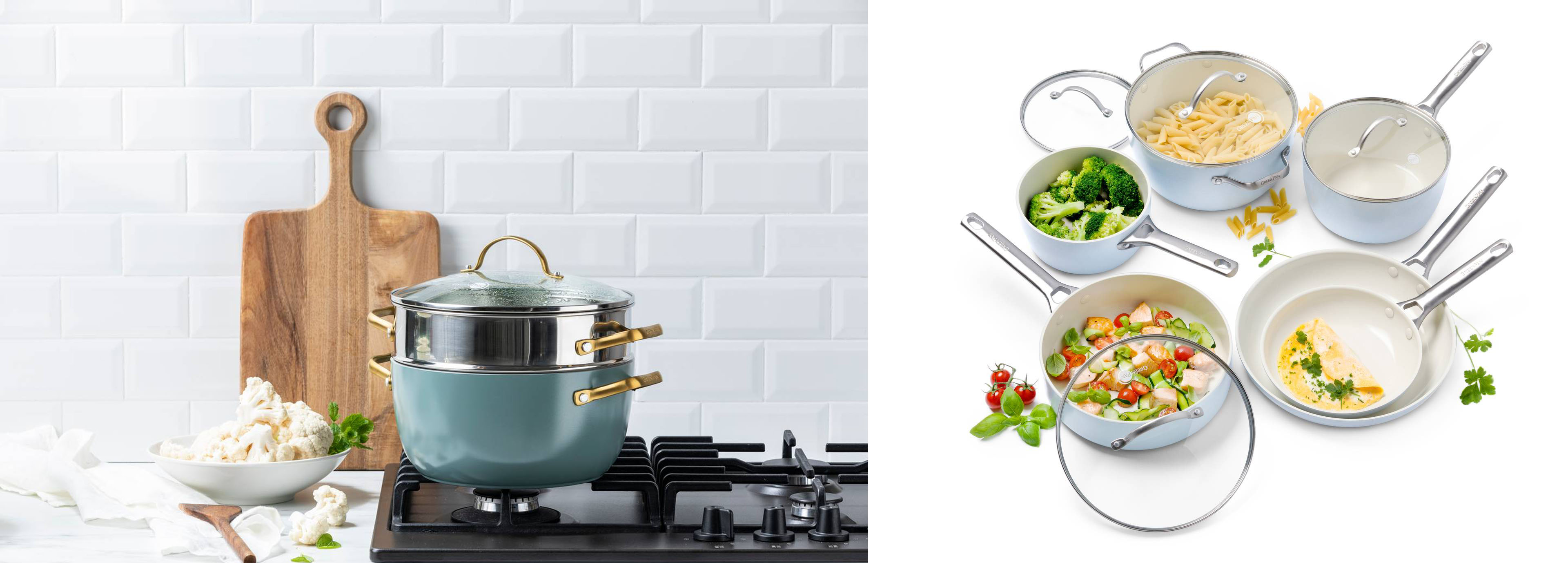 La collezione Padova di GreenPan ha il fondo brevettato Magneto™ che distribuisce il calore in modo uniforme e cuoce alla perfezione su tutte le superfici di cottura: induzione, gas, elettrica, alogena o in ceramica. Tutte le pentole sono dotate di rivestimento antiaderente in ceramica Thermolon privo di PFAS che garantisce risultati perfetti e salutari. Sono lavabili in lavastoviglie e adatte al forno perché resistenti al calore fino a 220 °C. Prezzo da 69,90 euro. Distribuito da Phorma, www.phorma.com