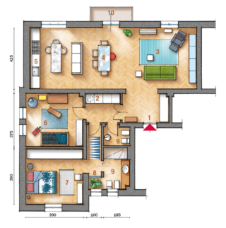 1 Ingresso 2 Zona lavanderia 3 Soggiorno 4 Zona pranzo 5 Cucina
6 Camera ragazzi 7Camera matrimoniale 8 Filtro vetrato 9 Bagno 10 Balcone 1 Ingresso 2 Zona lavanderia 3 Soggiorno 4 Zona pranzo 5 Cucina
6 Camera ragazzi 7Camera matrimoniale 8 Filtro vetrato 9 Bagno 10 Balcone