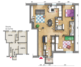 1 Ingresso 2 Bagno 3 Lavanderia 4 Soggiorno 5 Zona pranzo 6 Cucina 7Disimpegno 8 Camera matrimoniale 9 Cabina armadio
10 Camera/studio 11 Balcone 1 Ingresso 2 Bagno 3 Lavanderia 4 Soggiorno 5 Zona pranzo 6 Cucina 7Disimpegno 8 Camera matrimoniale 9 Cabina armadio
10 Camera/studio 11 Balcone