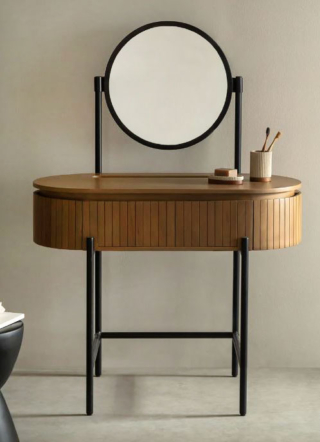 Legno di mango e ferro nero per la toeletta Analis di Sklum che ha una forma arrotondata, un grande cassetto centrale e due vani laterali. Il grande specchio rotondo non è solo pratico, ma anche molto decorativo. Misura L 100 x P 53 x H 141 cm. Prezzo 379,95 euro. https://www.sklum.com Legno di mango e ferro nero per la toeletta Analis di Sklum che ha una forma arrotondata, un grande cassetto centrale e due vani laterali. Il grande specchio rotondo non è solo pratico, ma anche molto decorativo. Misura L 100 x P 53 x H 141 cm. Prezzo 379,95 euro. https://www.sklum.com