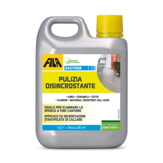 Easydek Pulizia Disincrostante di FILA Solutions è adatto per gres porcellanato, ceramica, cotto, klinker e materiali resistenti agli acidi. Si può usare anche per la pulizia dopo la posa: rimuove la polvere cementizia, scioglie le incrostazioni di calcare e aiuta a rimuovere aloni e macchie. Prezzo consigliato 10 euro. www.filasolutions.com Easydek Pulizia Disincrostante di FILA Solutions è adatto per gres porcellanato, ceramica, cotto, klinker e materiali resistenti agli acidi. Si può usare anche per la pulizia dopo la posa: rimuove la polvere cementizia, scioglie le incrostazioni di calcare e aiuta a rimuovere aloni e macchie. Prezzo consigliato 10 euro. www.filasolutions.com