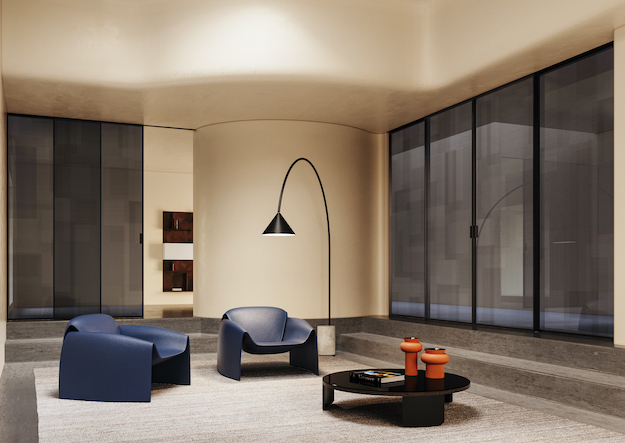 In questa ambientazione il sistema di porte scorrevoli in vetro Delineo della collezione Scenario di FerreroLegno raddoppia: a sinistra, è declinato in una versione a due ante con profili neri e cristallo BIT 03 trasparente grigio; a destra con quattro ante (due scorrevoli e due fisse). In questa ambientazione il sistema di porte scorrevoli in vetro Delineo della collezione Scenario di FerreroLegno raddoppia: a sinistra, è declinato in una versione a due ante con profili neri e cristallo BIT 03 trasparente grigio; a destra con quattro ante (due scorrevoli e due fisse).