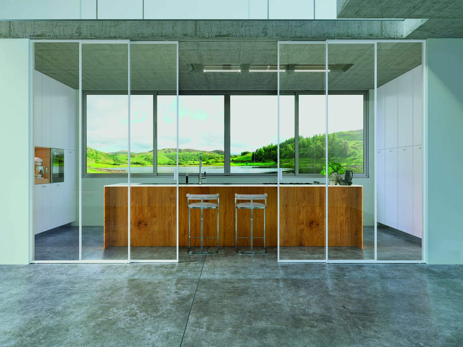 Profilo laccato bianco e Cristallo trasparente Extrachiaro Bianco per questa proposta del sistema di porte scorrevoli in vetro Delineo della collezione Scenario di FerreroLegno, qui con quattro ante, due fisse e due scorrevoli a incasso nel soffitto. Dimensioni: anta da 120x270 cm. Profilo laccato bianco e Cristallo trasparente Extrachiaro Bianco per questa proposta del sistema di porte scorrevoli in vetro Delineo della collezione Scenario di FerreroLegno, qui con quattro ante, due fisse e due scorrevoli a incasso nel soffitto. Dimensioni: anta da 120x270 cm.