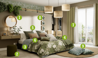 1. specchiera Ondine natural, Inspire, 55 cm
2. pouf Domino bouclette kaki, 33 x 33 x 39 cm
3. copripiumino doppio Bra verde in cotone, 285 x 255 cm, con due federe
4. plaid Perfia forest 1, 130 x 170 cm
5. fodera cuscino Lucile forest 3, 45 x 45 cm
6. fodera cuscino Lucile trench 6, 45 x 45 cm
7. tenda INSPIRE Kalpe verde, occhiello, 140 x 280 cm
8. cornice Milo rovere Inspire, 10 x 15 cm
9. fodera Manacor verde acqua, 60 x 60 cm 1. specchiera Ondine natural, Inspire, 55 cm
2. pouf Domino bouclette kaki, 33 x 33 x 39 cm
3. copripiumino doppio Bra verde in cotone, 285 x 255 cm, con due federe
4. plaid Perfia forest 1, 130 x 170 cm
5. fodera cuscino Lucile forest 3, 45 x 45 cm
6. fodera cuscino Lucile trench 6, 45 x 45 cm
7. tenda INSPIRE Kalpe verde, occhiello, 140 x 280 cm
8. cornice Milo rovere Inspire, 10 x 15 cm
9. fodera Manacor verde acqua, 60 x 60 cm