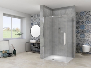 Il box doccia Mantra di Iperceramica per installazione ad angolo ha porta a battente e lato fisso. Con profili in alluminio anodizzato e finitura cromo ha cristallo Corrugato con spessore di 8 mm. Misura L 120 x P 80 x H 200 cm. Prezzo 1.260,90 euro. www.iperceramica.it Il box doccia Mantra di Iperceramica per installazione ad angolo ha porta a battente e lato fisso. Con profili in alluminio anodizzato e finitura cromo ha cristallo Corrugato con spessore di 8 mm. Misura L 120 x P 80 x H 200 cm. Prezzo 1.260,90 euro. www.iperceramica.it