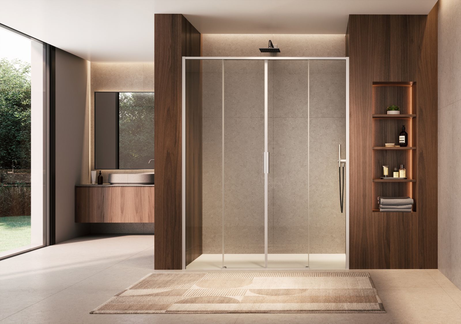 La cabina doccia in nicchia Quna QI di Provex, proposta in finitura inox spazzolato, con vetro temperato di sicurezza da 6 mm. La configurazione in foto prevede due porte scorrevoli con vetri fissi in linea. Le ruote di scorrimento con regolazione eccentrica sono integrate nel profilo superiore e permettono di regolare l’inclinazione della porta e compensare eventuali dislivelli del pavimento. Ha maniglia slim sul profilo. Misura L 160 x H 200 cm. Prezzo su richiesta. www.provex.eu La cabina doccia in nicchia Quna QI di Provex, proposta in finitura inox spazzolato, con vetro temperato di sicurezza da 6 mm. La configurazione in foto prevede due porte scorrevoli con vetri fissi in linea. Le ruote di scorrimento con regolazione eccentrica sono integrate nel profilo superiore e permettono di regolare l’inclinazione della porta e compensare eventuali dislivelli del pavimento. Ha maniglia slim sul profilo. Misura L 160 x H 200 cm. Prezzo su richiesta. www.provex.eu