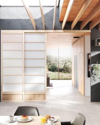 Cinius Pareti Scorrevoli con Ante Shoji aperte a metà