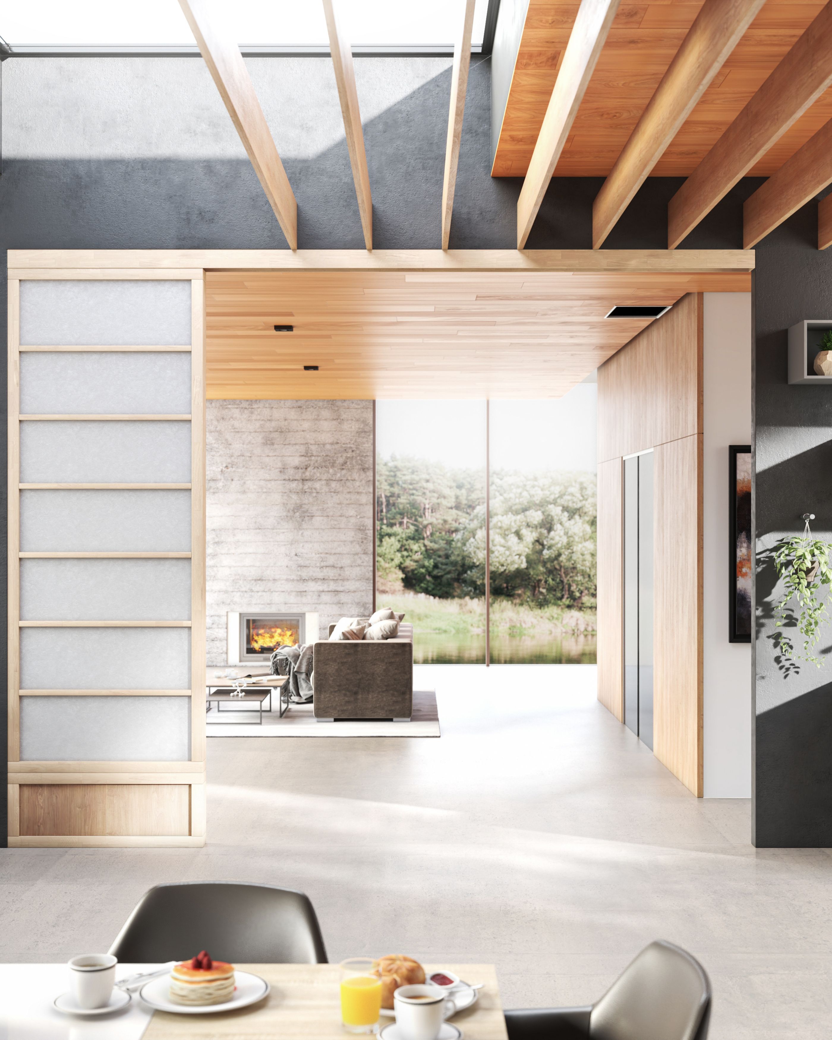 Cinius Pareti Scorrevoli con Ante Shoji totalmente aperte