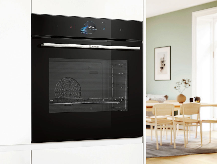 Il forno CombiVapore HSG7584B1 Serie 8 di Bosch è dotato di 23 programmi, tra cui la cottura a vapore 100% full steam fino a 120 °C.
Con assistente a controllo vocale,
in classe A+, ha un volume di 71 litri. Grazie all’anello rotante digitale
si imposta il forno in modo semplice
e innovativo. Misura L 59,4 x P 54,8 x H 59,5 cm. Prezzo da rivenditore. www.bosch-home.com Il forno CombiVapore HSG7584B1 Serie 8 di Bosch è dotato di 23 programmi, tra cui la cottura a vapore 100% full steam fino a 120 °C.
Con assistente a controllo vocale,
in classe A+, ha un volume di 71 litri. Grazie all’anello rotante digitale
si imposta il forno in modo semplice
e innovativo. Misura L 59,4 x P 54,8 x H 59,5 cm. Prezzo da rivenditore. www.bosch-home.com