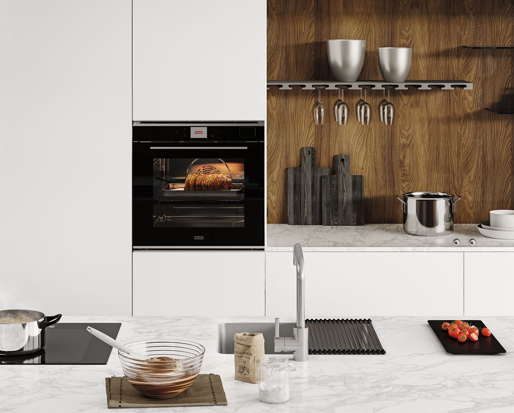 Il forno Mythos full steam FMY 99 HS XS INOX di Franke è dotato
di Cook Assist per cuocere gli alimenti in modo automatico. Con la funzione Menù Completo è possibile cuocere fino
a 4 pietanze contemporaneamente.
È in classe di efficienza energetica A+
e ha display intuitivo TFT. La pulizia della cavità è idrolitica. Misura L 59,5 x P 56,4 x H 59,5 cm e costa 2.698 euro + Iva.  www.franke.com Il forno Mythos full steam FMY 99 HS XS INOX di Franke è dotato
di Cook Assist per cuocere gli alimenti in modo automatico. Con la funzione Menù Completo è possibile cuocere fino
a 4 pietanze contemporaneamente.
È in classe di efficienza energetica A+
e ha display intuitivo TFT. La pulizia della cavità è idrolitica. Misura L 59,5 x P 56,4 x H 59,5 cm e costa 2.698 euro + Iva.  www.franke.com